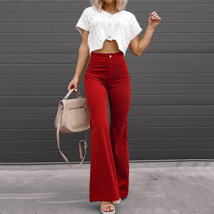 Women's High-Waisted Corduroy Flared Trousers