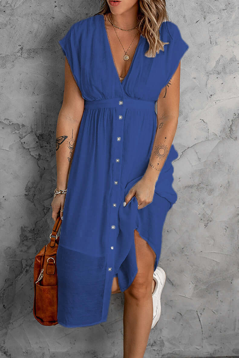 Women's V-Neck Dress with Sleeves