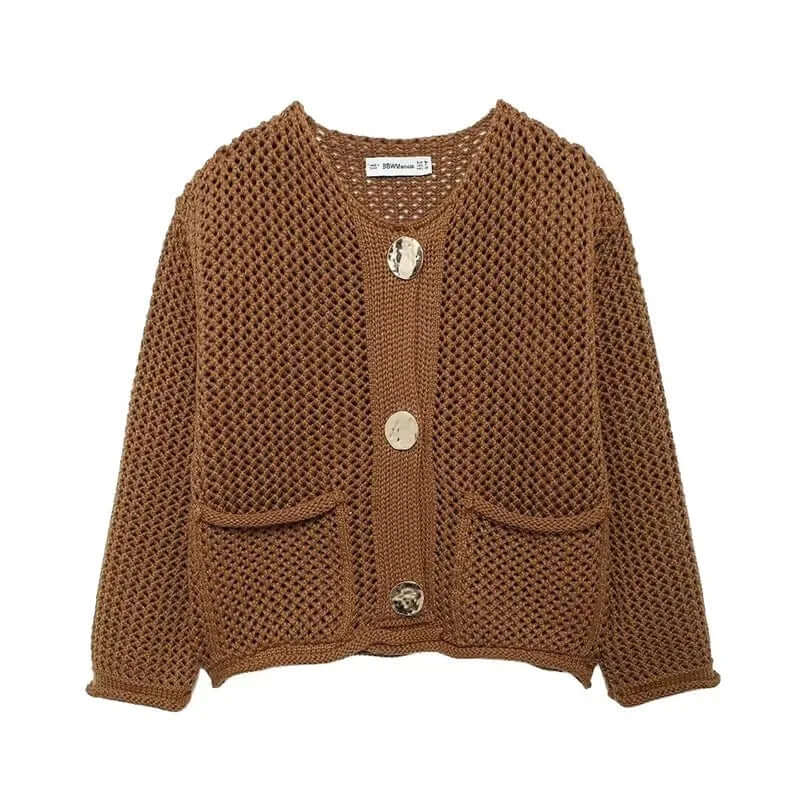 Women's Mesh Knit Cardigan with Pockets