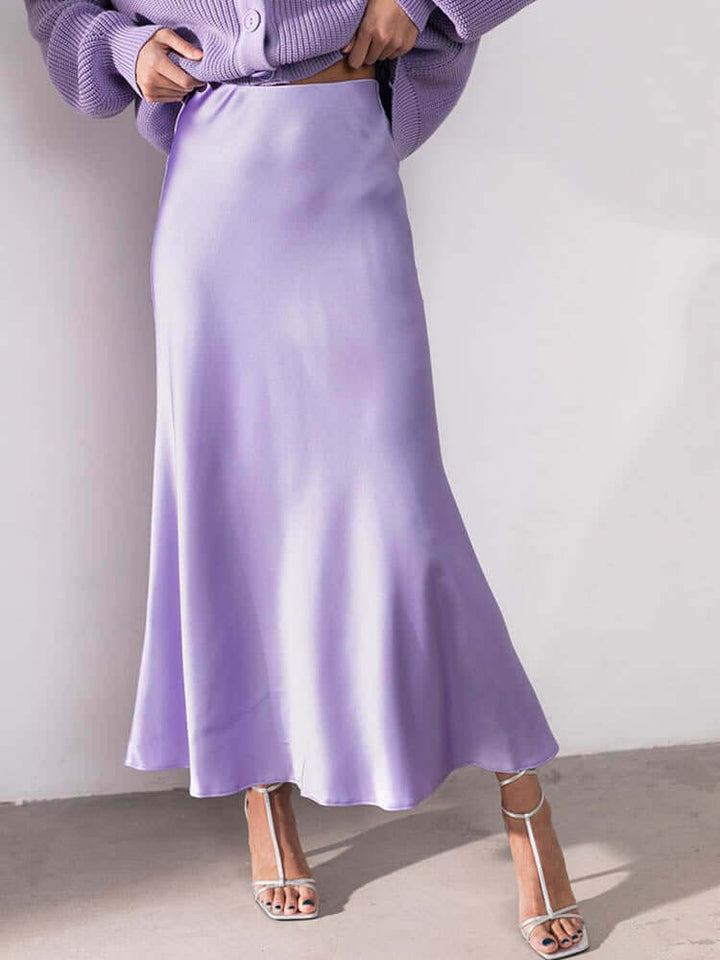 Satin Midi Skirt - Elegant Flowing A-Line
