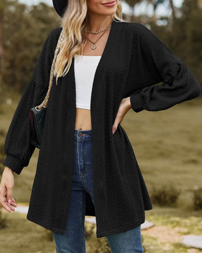 Women's Textured Lantern Sleeve Cardigan