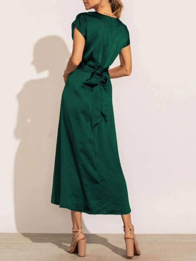 Satin Embroidered Midi Dress for Women