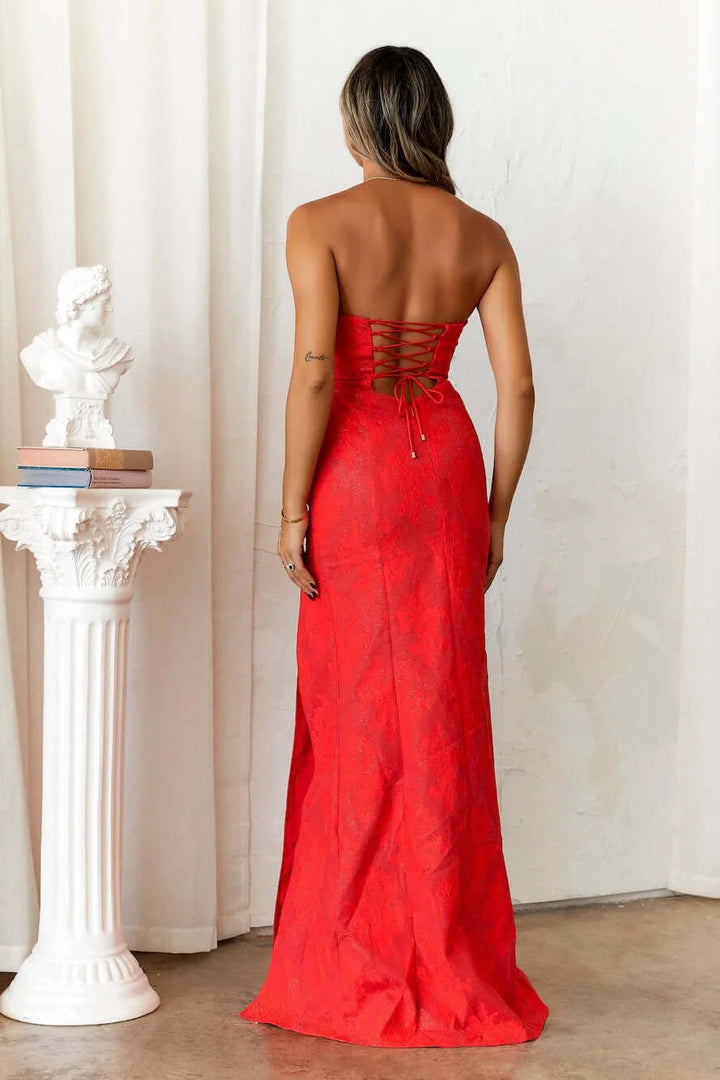 Strapless Corset Gown with High Slit - Evening & Prom Dress