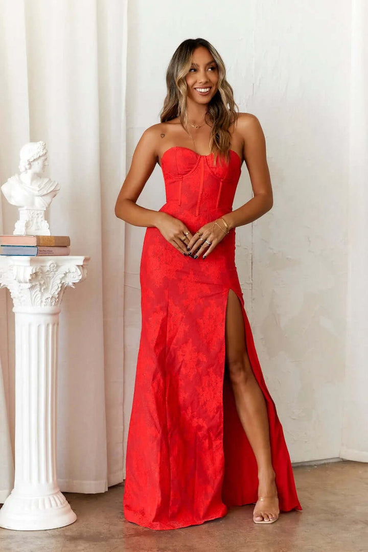 Strapless Corset Gown with High Slit - Evening & Prom Dress