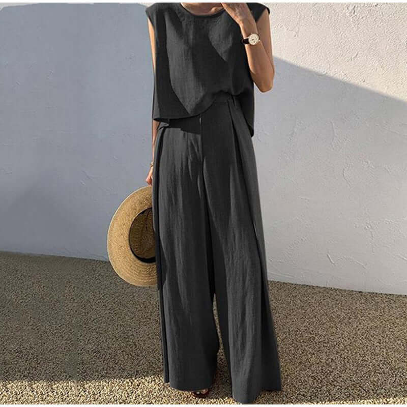 Women's Sleeveless Top & Wide-Leg Trousers Set