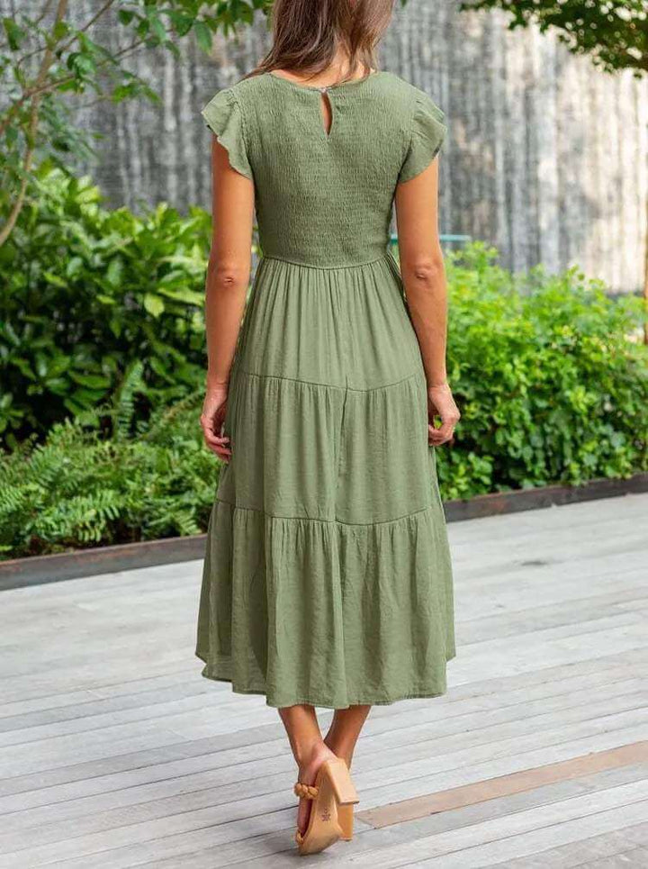 Women's Tiered Midi Dress with Flutter Sleeves