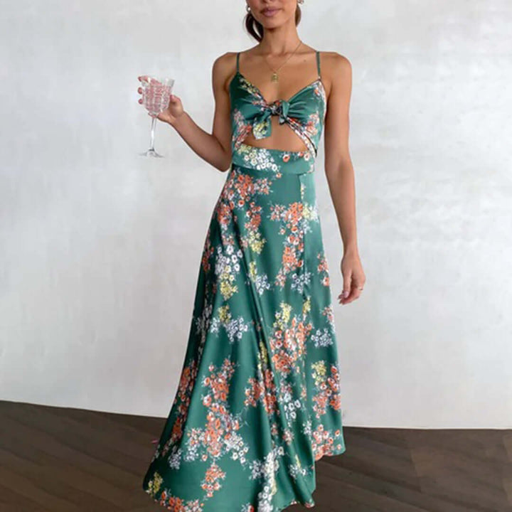Floral Tie-Front Cut-Out Midi Dress