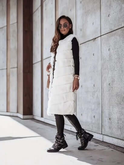 Faux Fur Vest - Women's Sleeveless Open Longline Gilet