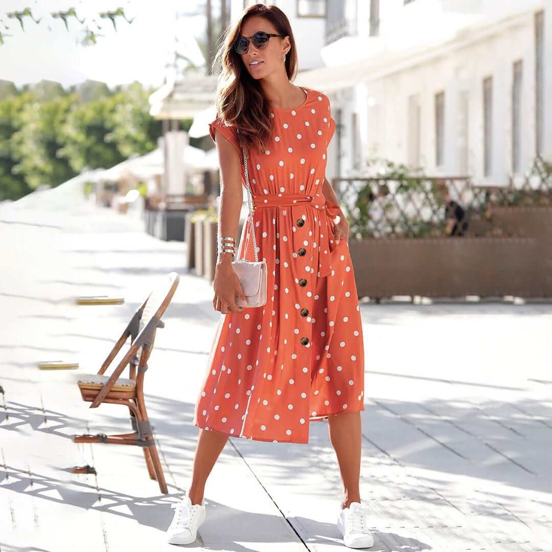 Women's Casual Polka Dot Midi Dress