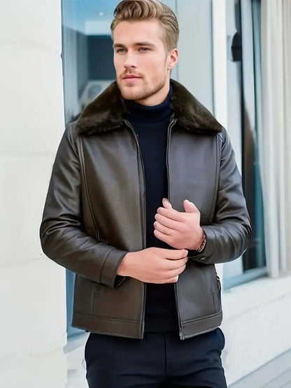 Men's Black Leather Autumn Jacket