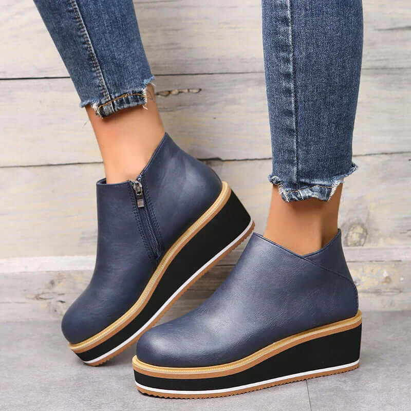 Women's Platform Ankle Boots with Zip