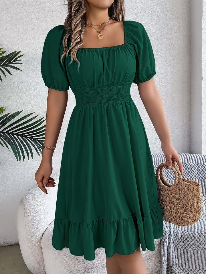 Women's Smocked Puff Sleeve Midi Dress