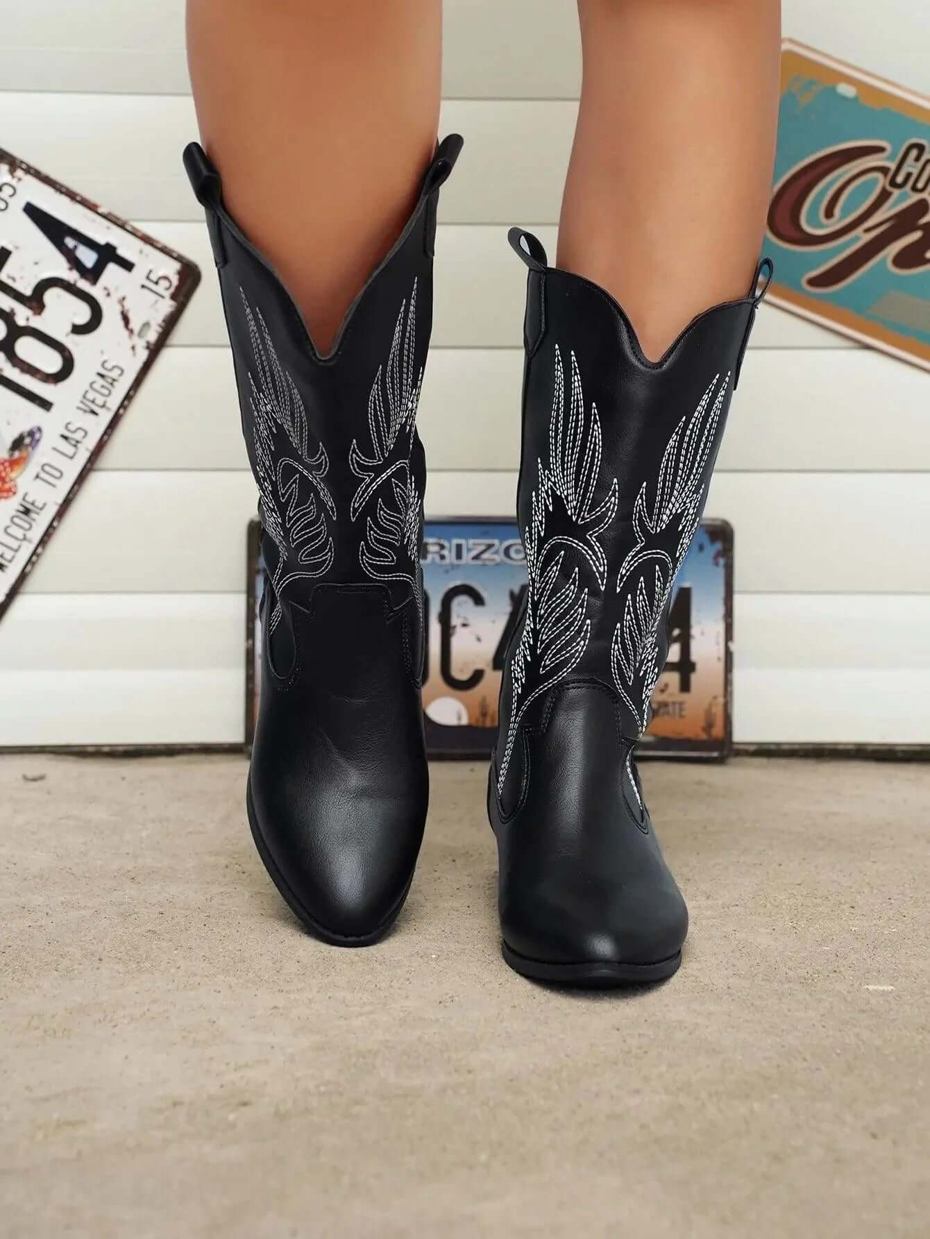 Women's PU Leather Cowboy Boots