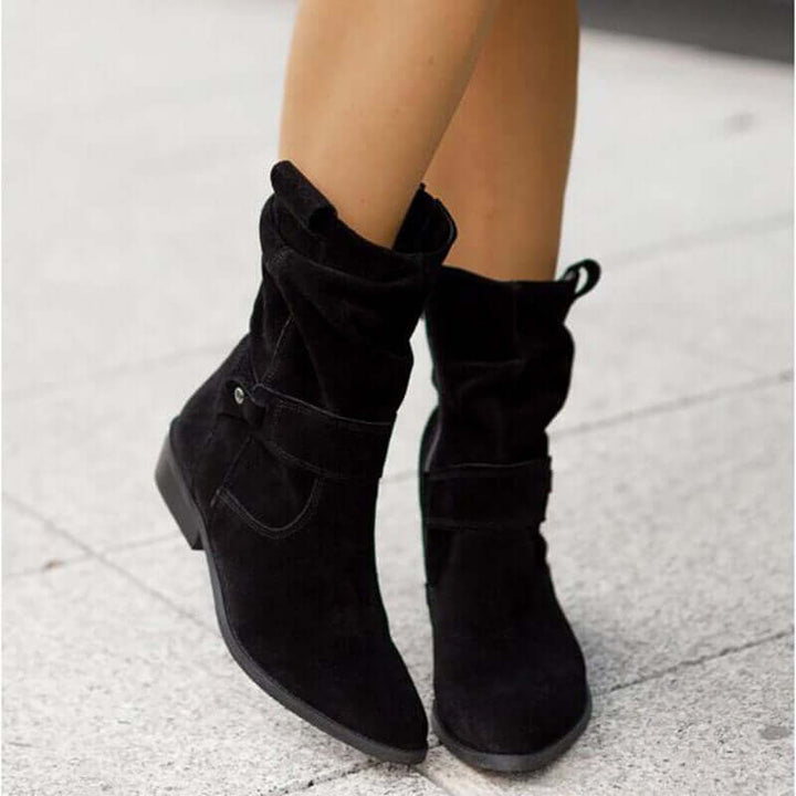 Women's Faux Leather Ankle Boots with Low Heel