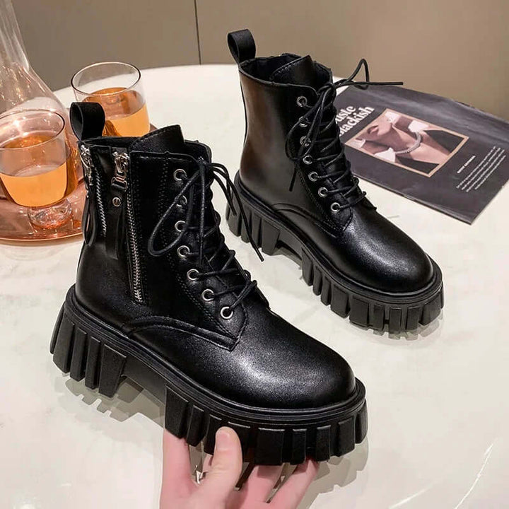 Women's Chunky Zip Lace-Up Boots