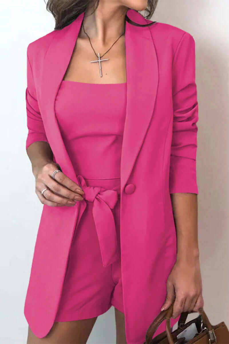 Women's 3-Piece Set with Bow Tie & Turn-Up Collar