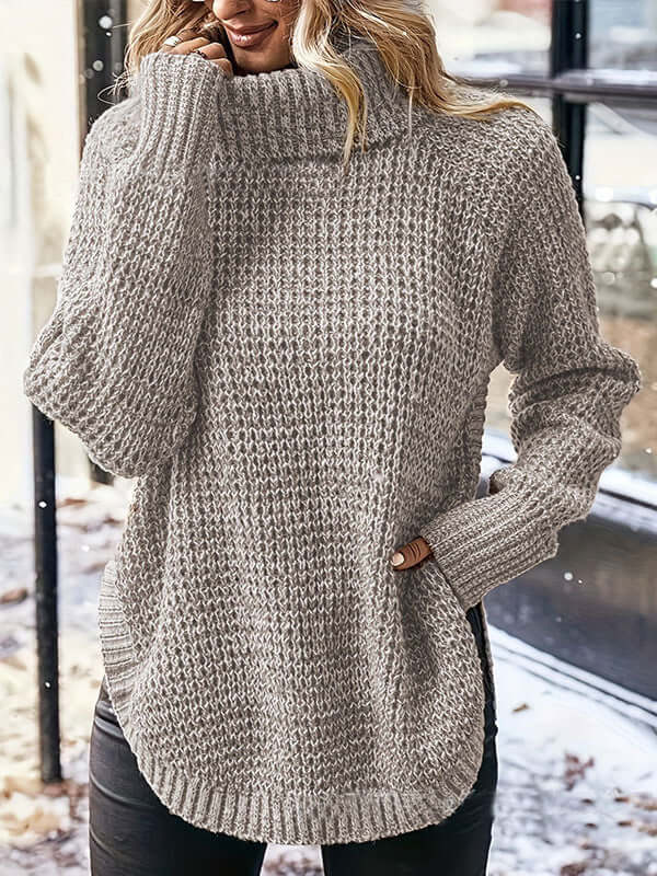 Women's Knitted Turtleneck Sweater with Raglan Sleeves