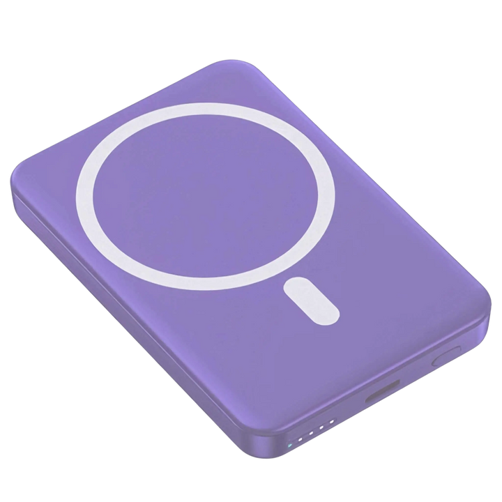 "10,000mAh MagSafe power bank for iPhone, sleek design, wireless charging, vibrant colors, portable, lightweight."