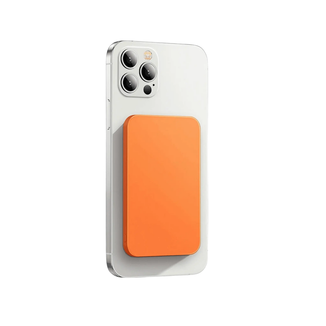 "10,000mAh MagSafe power bank for iPhone, sleek design, wireless charging, vibrant colors, portable, lightweight."