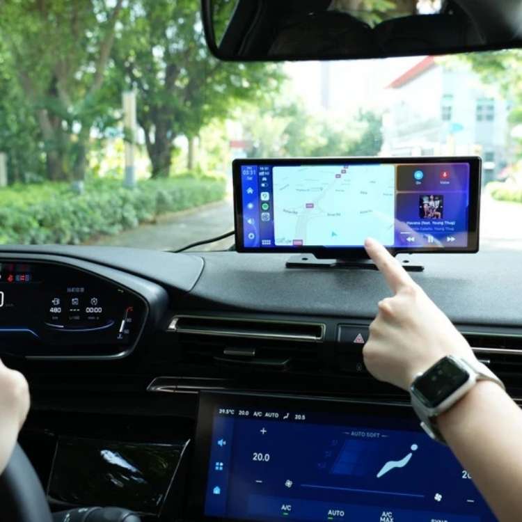"10.25” Wireless CarPlay & Android Auto Display, HD screen with sleek design, enhances dashboard entertainment and navigation