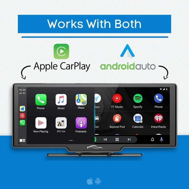"10.25” Wireless CarPlay & Android Auto Display, HD screen with sleek design, enhances dashboard entertainment and navigation
