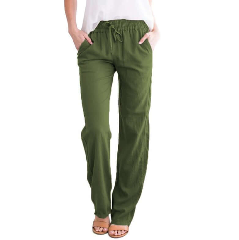 Women's Linen-Cotton Wide-Leg Drawstring Pants