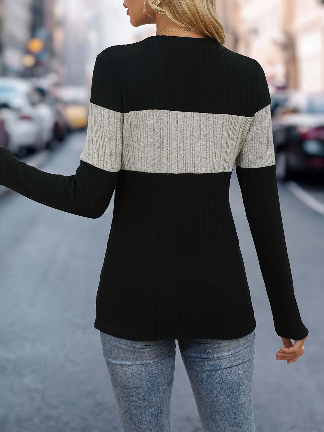 Women's Colour Block Ribbed Top