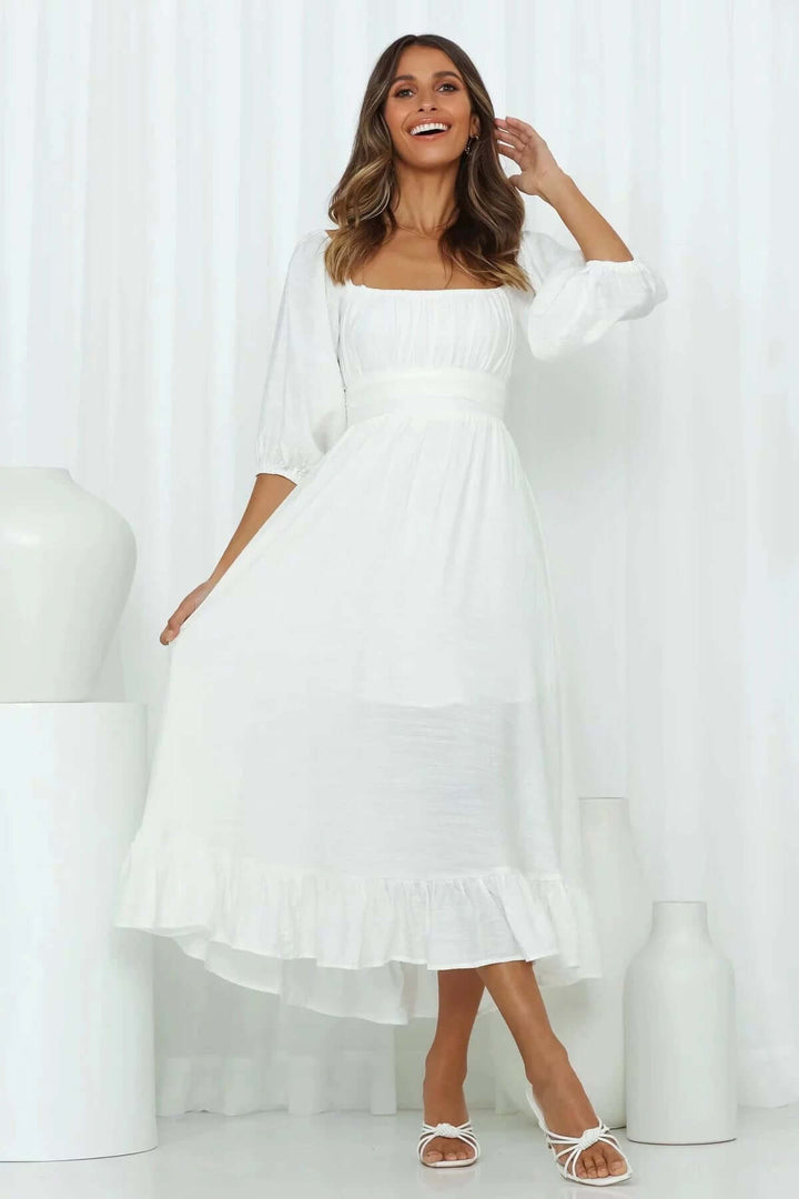 White Open-Back Midi Dress