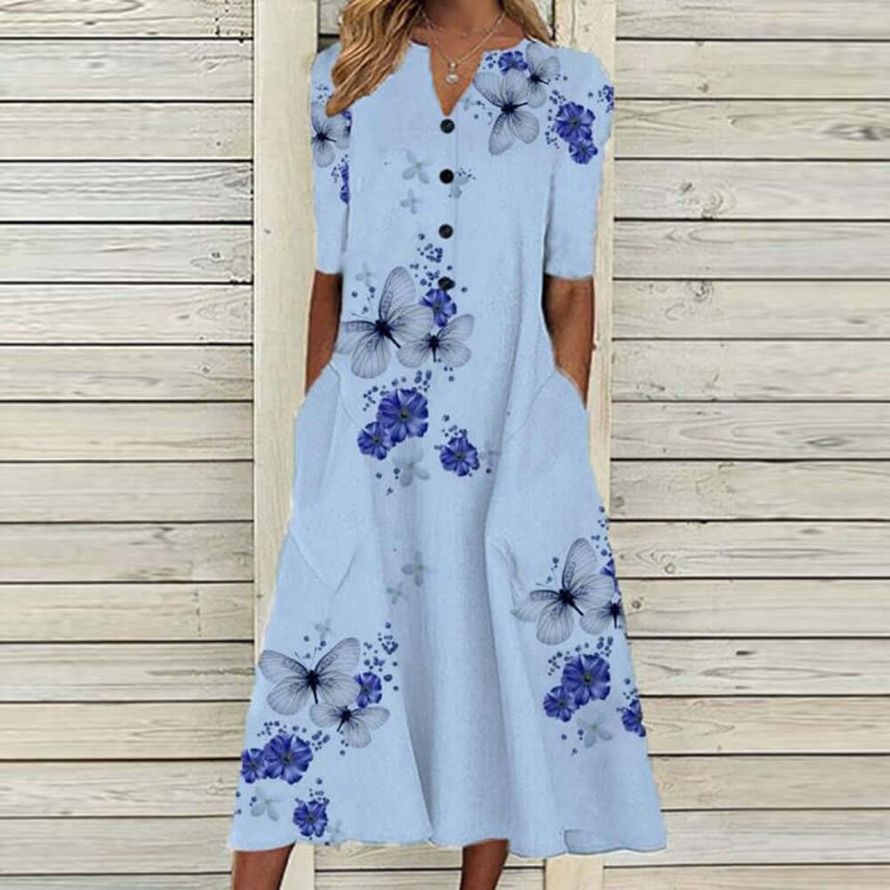 Boho Midi Dress - Floral Print Dress