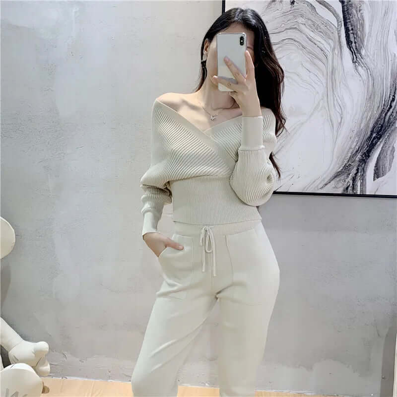 Women's Ribbed Knit Lounge Set with Harem Pants