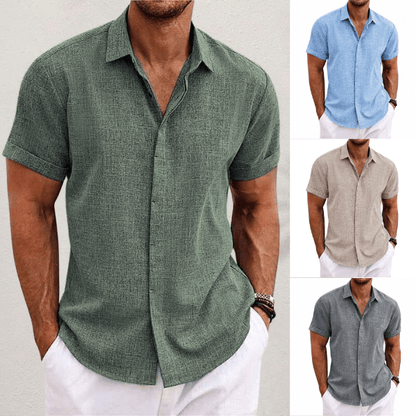 Men's Short-Sleeved Cotton Linen Shirt