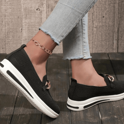 Women's Breathable Mesh Slip-On Sneakers with Chain Detail