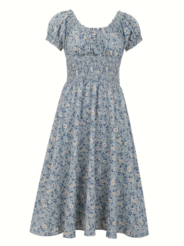 Floral Print Puff Sleeve Midi Dress