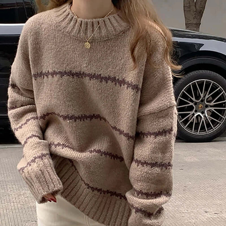 Women's Striped Knitted Round Neck Sweater