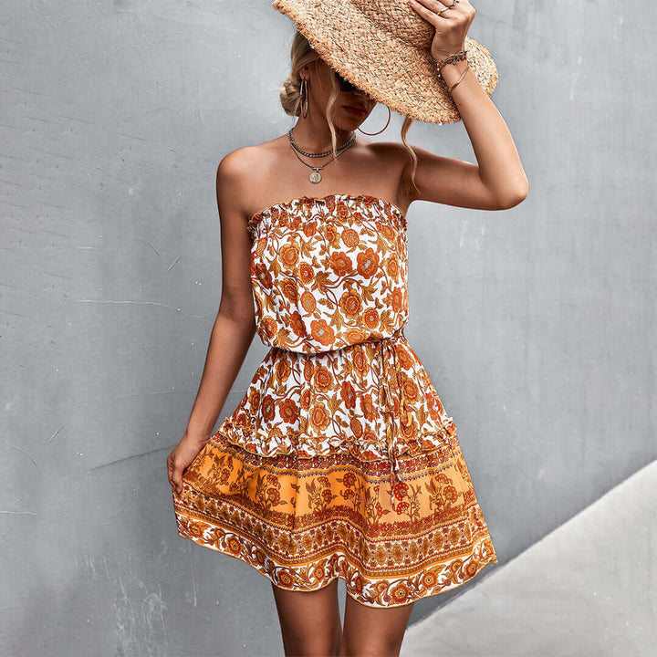 Floral Print Mini Dress - Casual Tube