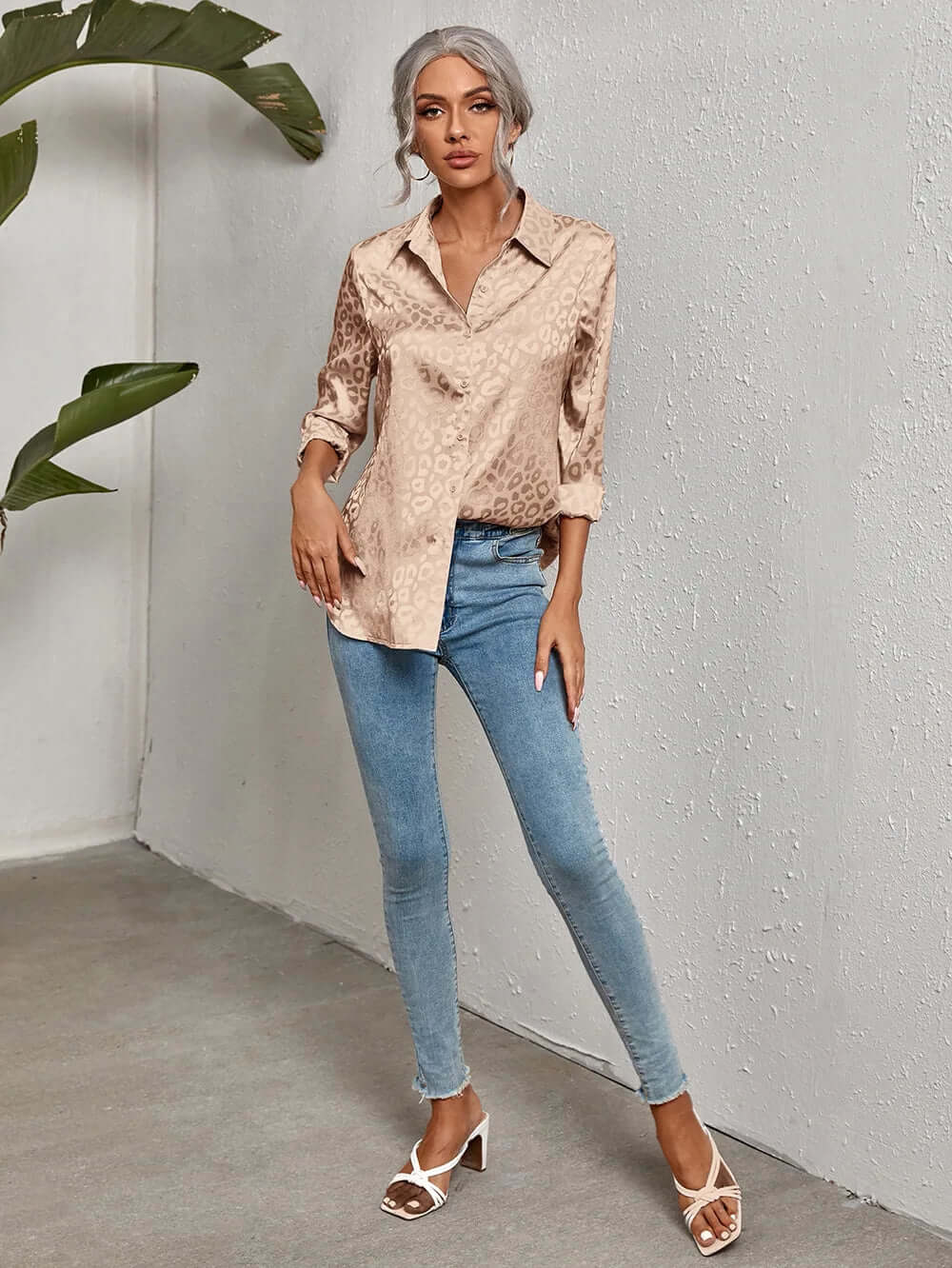 Women's Leopard Print Jacquard Blouse