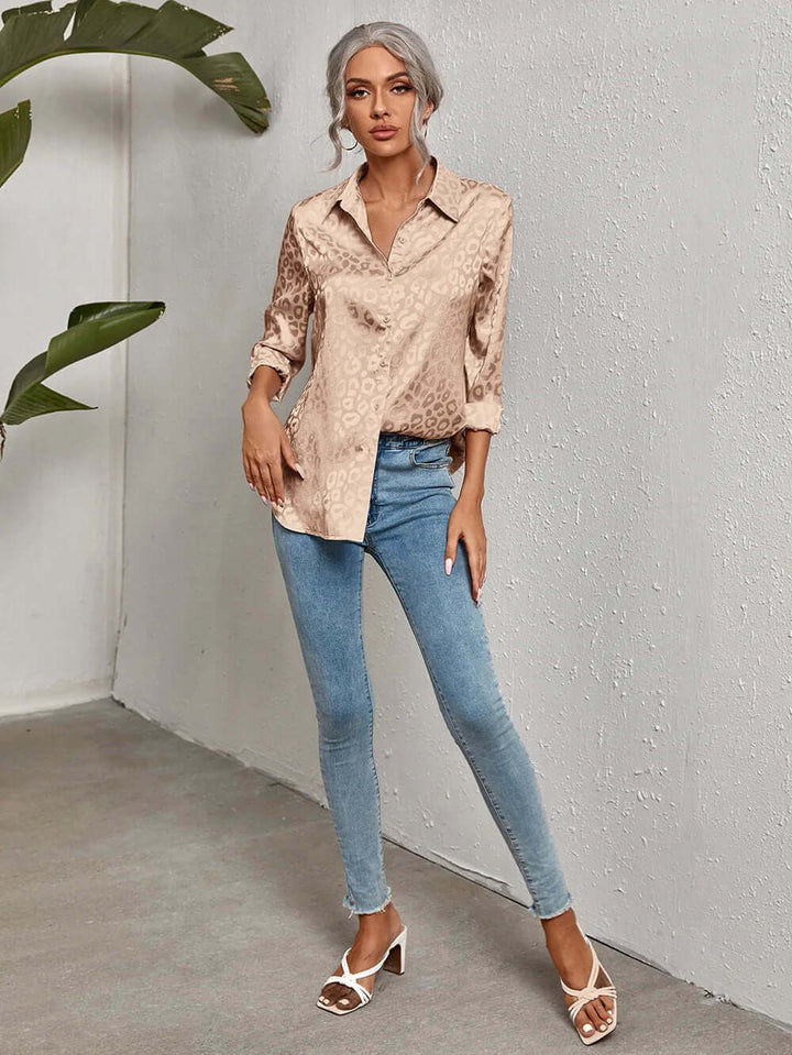 Women's Leopard Print Jacquard Blouse
