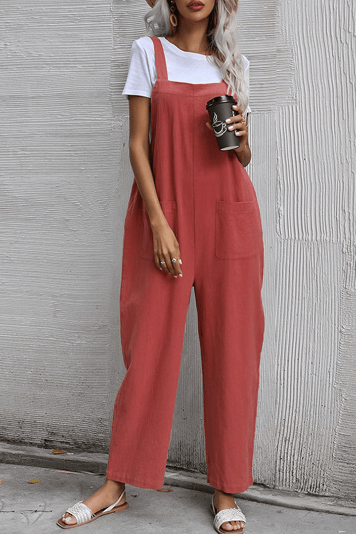 Women's Casual Straight Leg Jumpsuit with Pockets