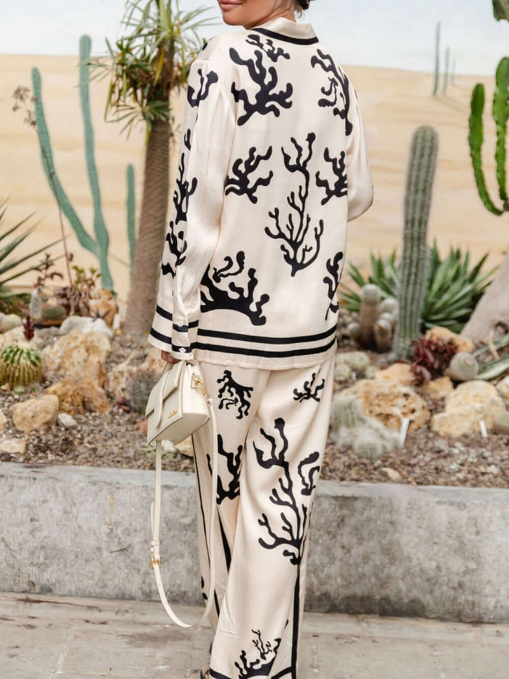 Silk-Like Blouse & Wide-Leg Pants Set