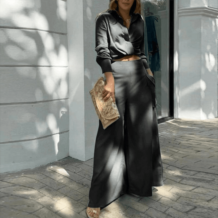 Women's  Crop Top & Wide-Leg Trousers