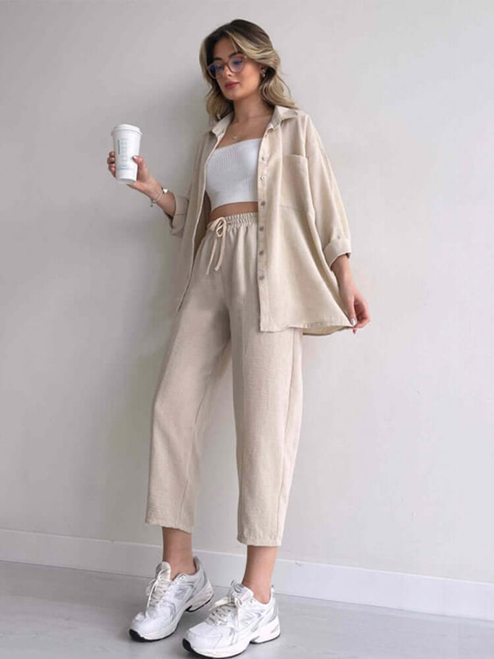 Women's  Oversized Shirt & Wide-Leg Trousers