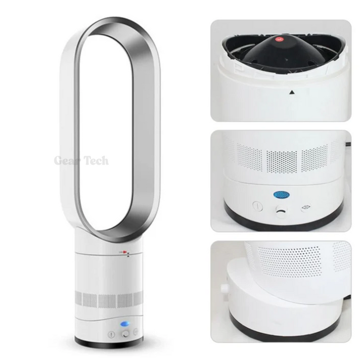 "16 Inch bladeless fan with remote, elegant bladeless design, safe for homes with kids and pets, modern home decor"