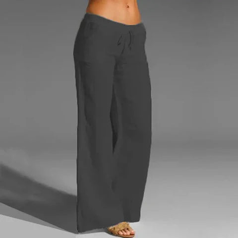 Women's Relaxed Linen Casual Trousers with Elastic Waistband