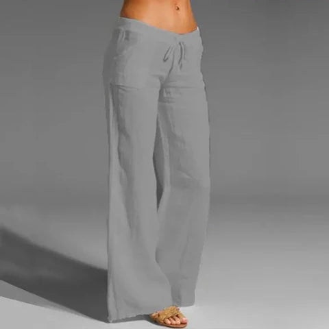 Women's Relaxed Linen Casual Trousers with Elastic Waistband