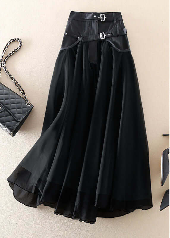 Women's High Waist Long Mesh Skirt