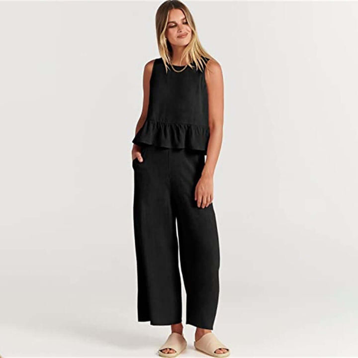 Women's Sleeveless Peplum Cropped Jumpsuit