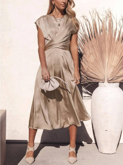 Satin Embroidered Midi Dress for Women
