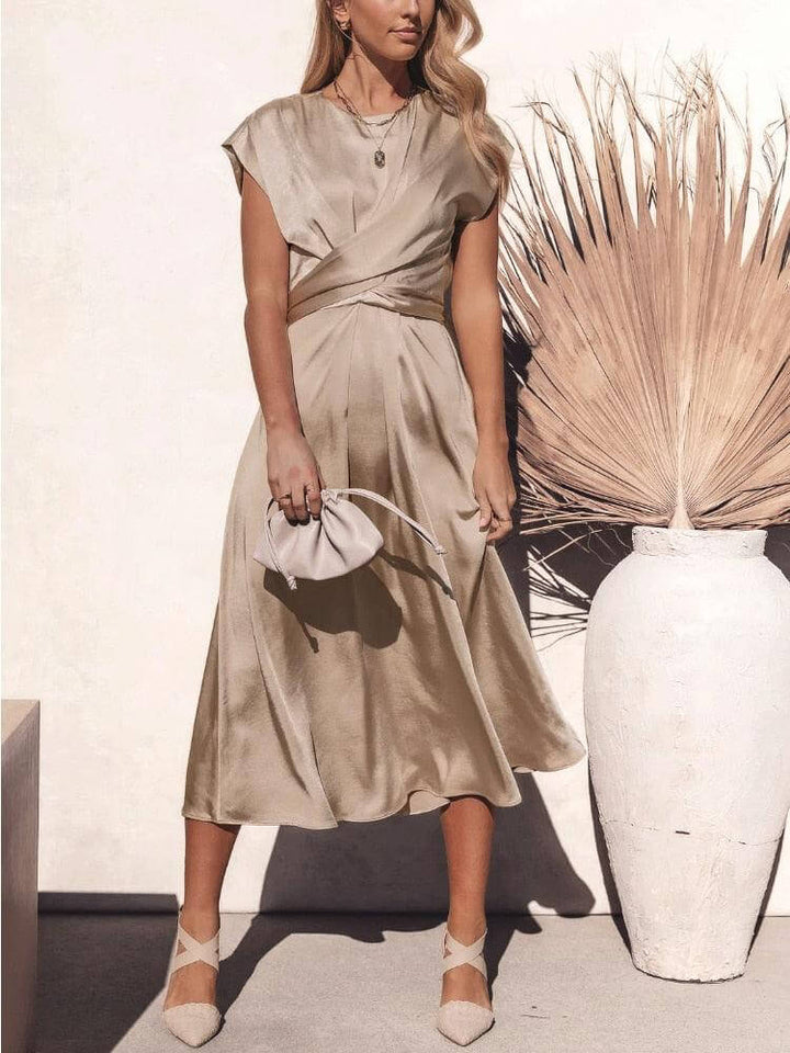 Satin Embroidered Midi Dress for Women