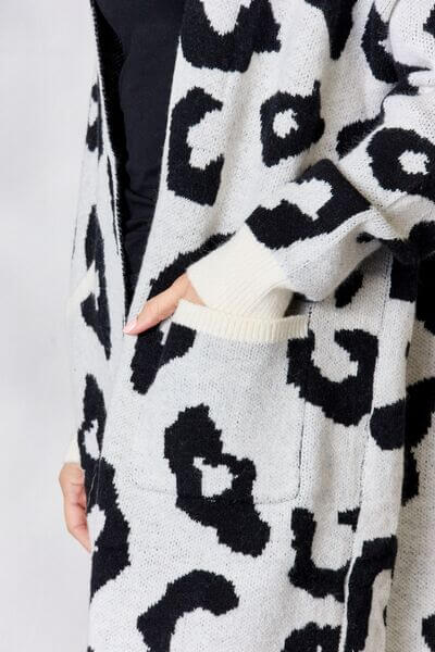 Women's Leopard Print Longline Knitted Cardigan