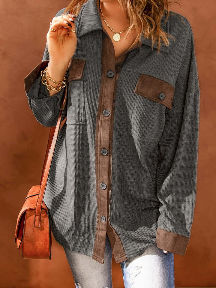 Women's Contrast Waffle Knit Long Sleeve Top
